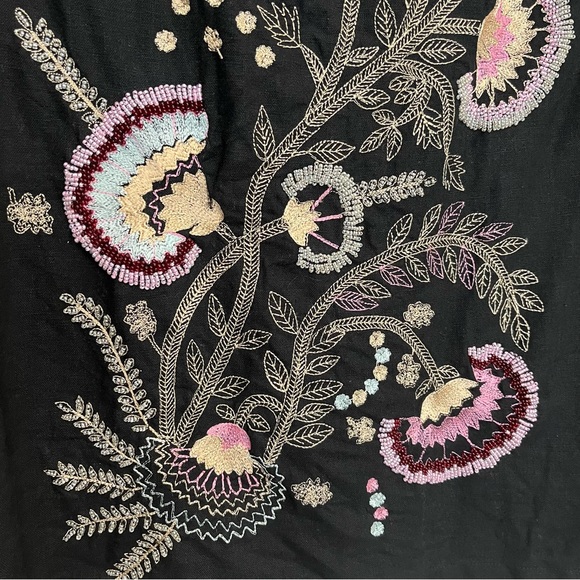 Richard Malcolm Art to Wear Folk Art Embroidered Beaded Linen Blend Skirt - Picture 4 of 12